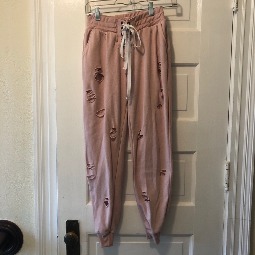 Pink Distressed Joggers